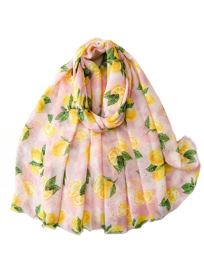 Scarvii - Lemon Foil Print Fringed Wrap Scarf