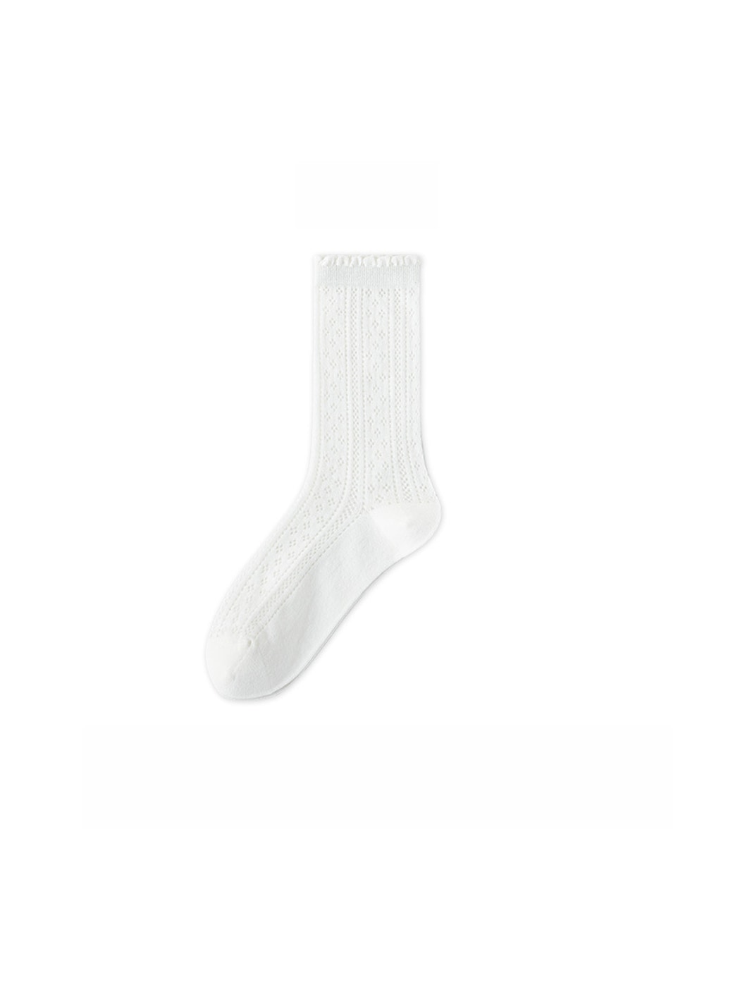 Rufia - Solid Color Ruffle Openwork Casual Crew Socks