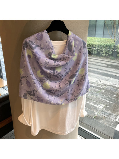 Scarvii - Bellflower Pattern Rectangular Shawl Scarf