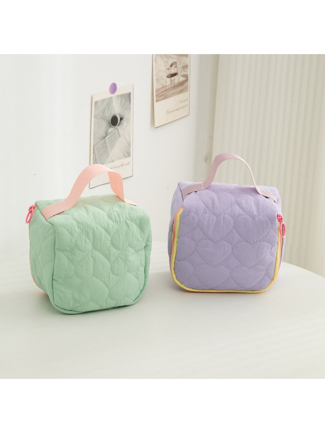 Cosbai - Heart Quilted Zipper Cosmetic Organizer Bag