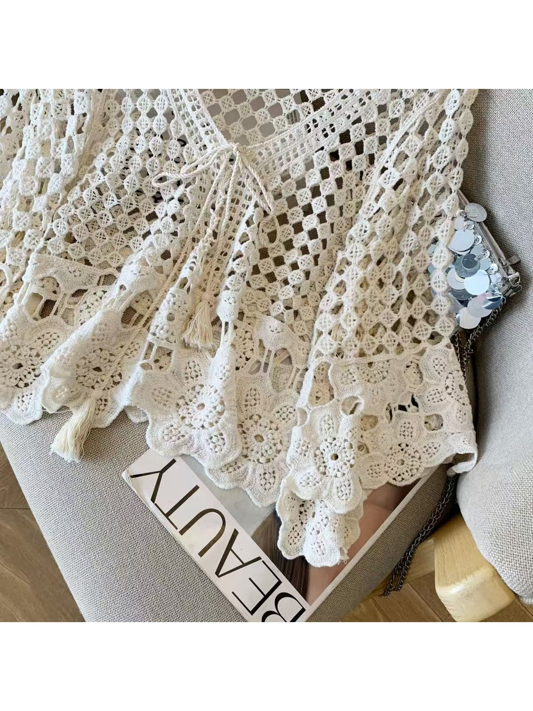 Crosa - V Neck Hollow Out Knit Pullover