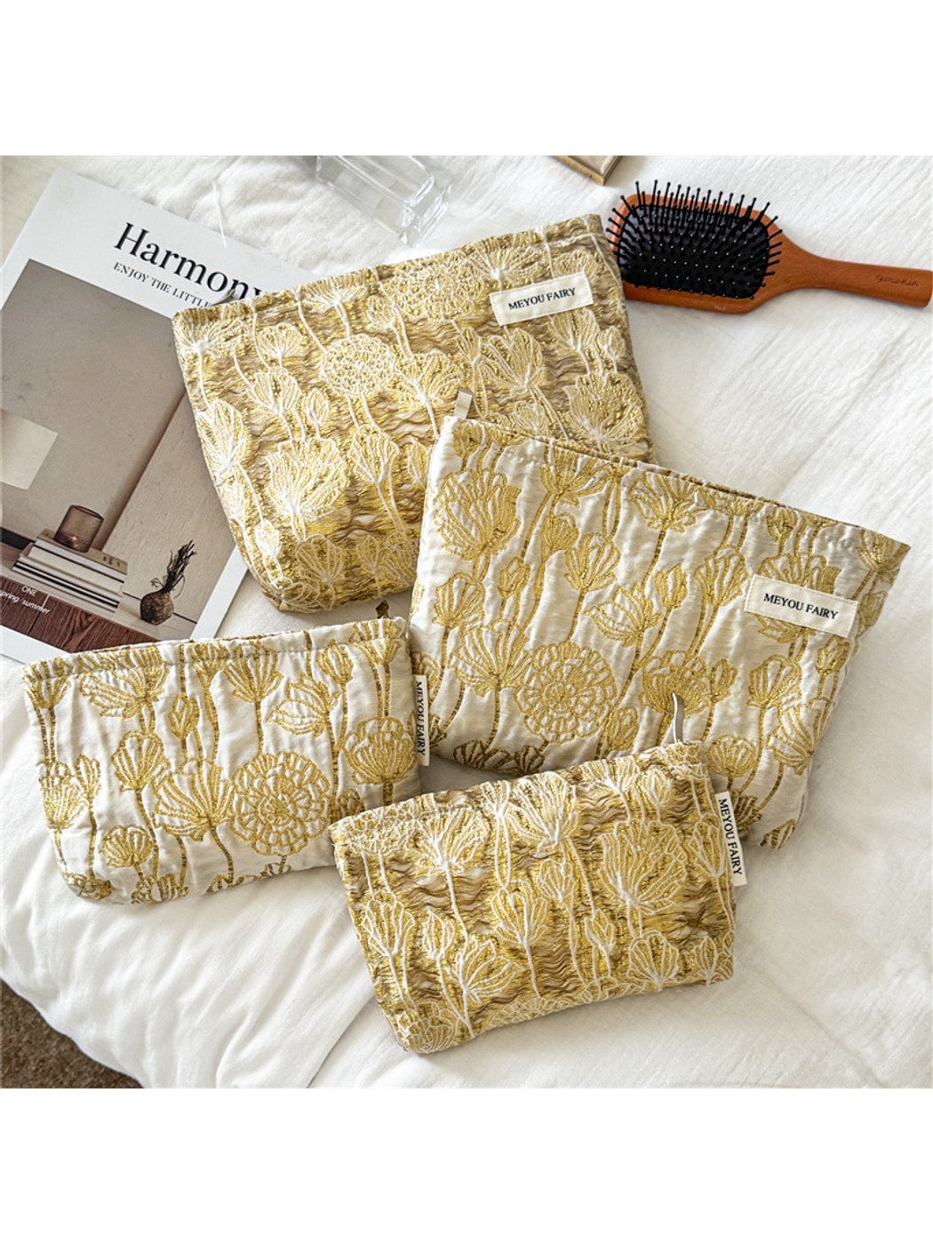 Cosbai - Antique Style Floral Zip Pouch Bag