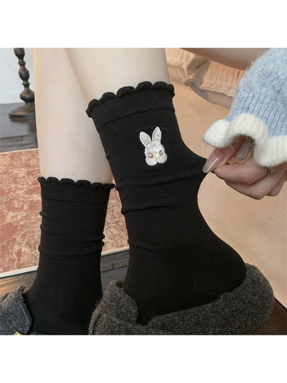 Rufia - Ruffle Trim Rabbit Detail Casual Crew Socks