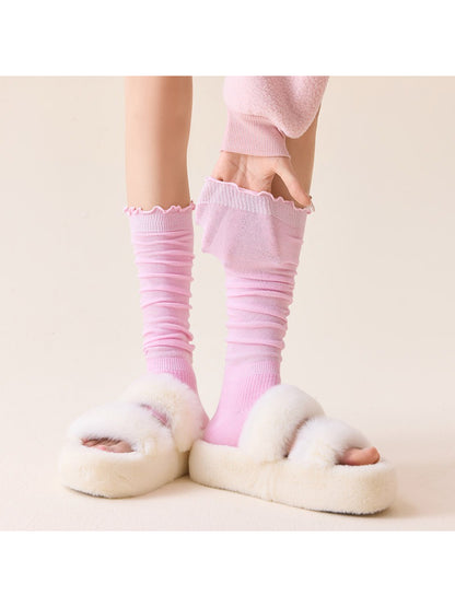 Rufia - Soft Ribbed Ruffle Trim Slouchy Leg Warmers