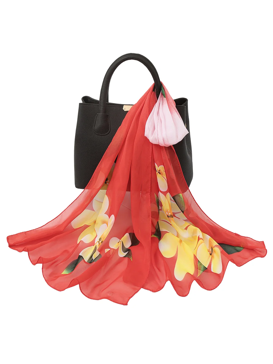 Scarvii - Large Floral Print Sheer Scarf