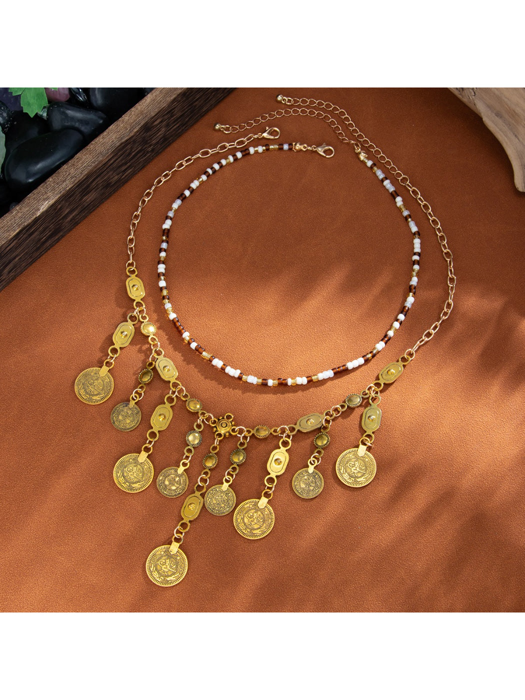 Detailed view of the textured surface of the Boho coin pendant