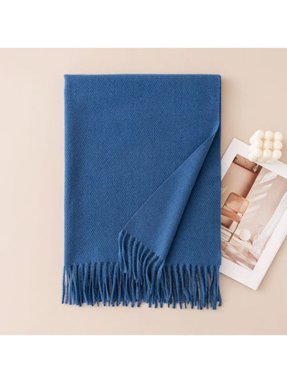 Scarvii - Classic Tassel Trim Solid Color Wrap Scarf