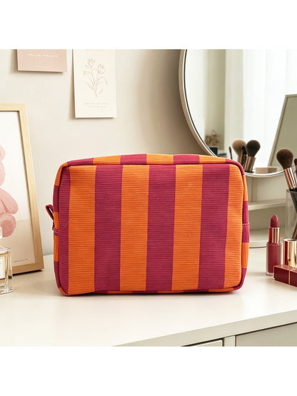 Cosbai - Striped Zipper Cosmetic Organizer Bag