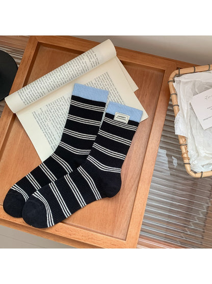 Rufia - Striped Breathable Mid-calf Socks for Women