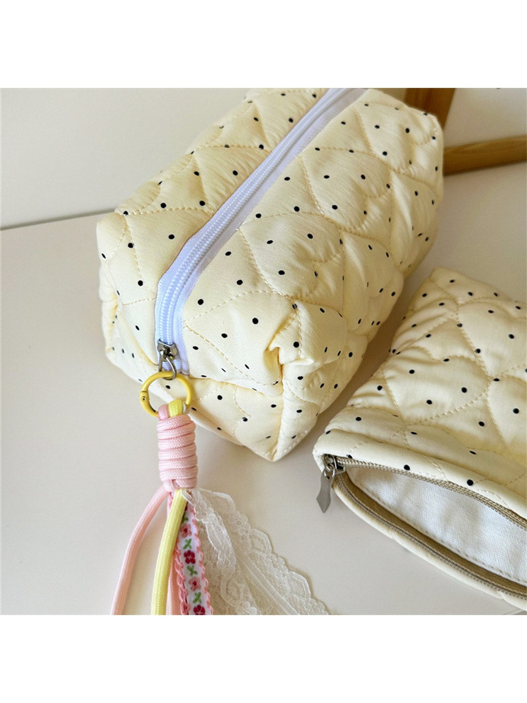 Cosbai - Polka Dot Quilted Cosmetic Organizer Bag