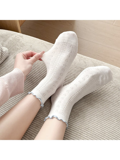 Rufia - Ruffle Cuff Contrast Trim Ankle Socks
