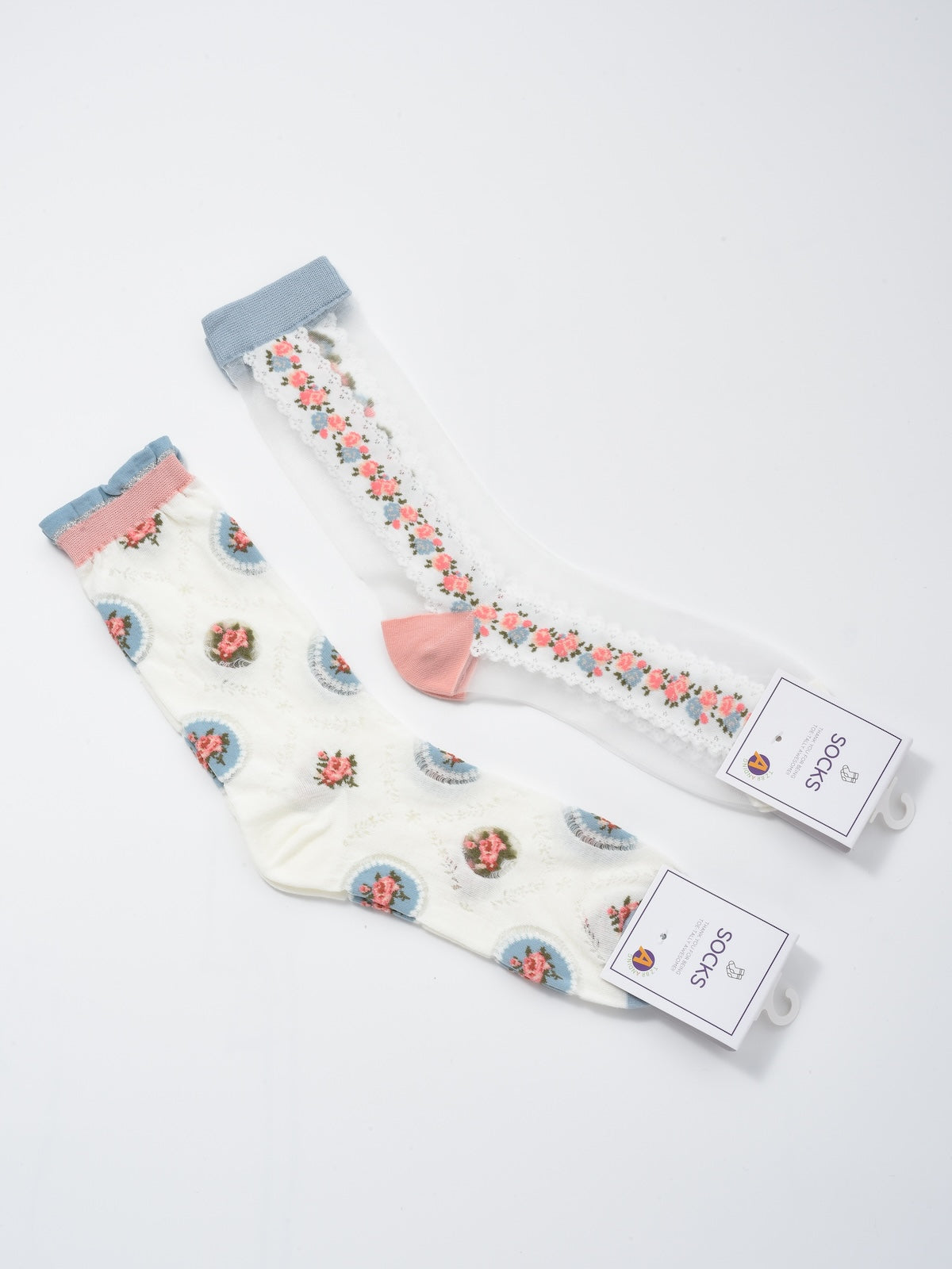 Rufia - Romantic Floral Sheer Crew Socks