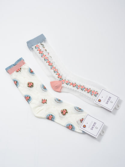 Rufia - Romantic Floral Sheer Crew Socks