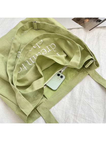 Cosbai - Korean Letter Canvas Tote Bag for Women