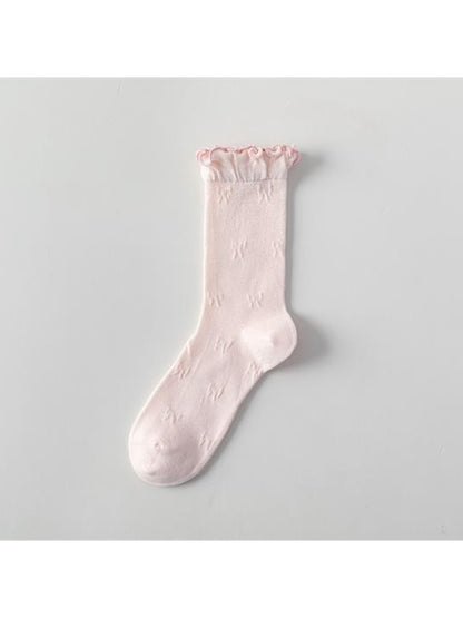 Rufia - Muted Solid Color Ruffle Crew Socks