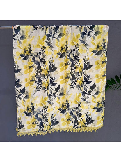 Scarvii - Yellow Botanical Print Summer Wrap Scarf