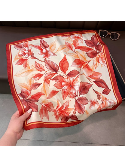 Scarvii - Floral Print Decorative Neck Square Scarf