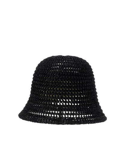 Side view of Haila open knit hat showing detailed knit pattern and texture