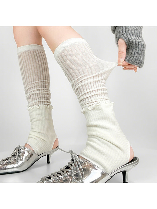 Cozyra - Sheer Ribbed Stirrup Leg Warmers