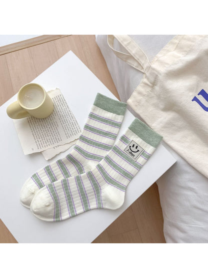 Rufia - 7 Days Smile Patch Striped Crew Socks