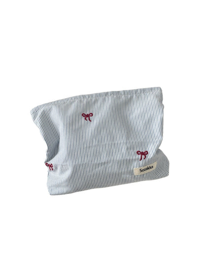 Cosbai – Blue Plaid & Bow Embroidered Cosmetic Bag