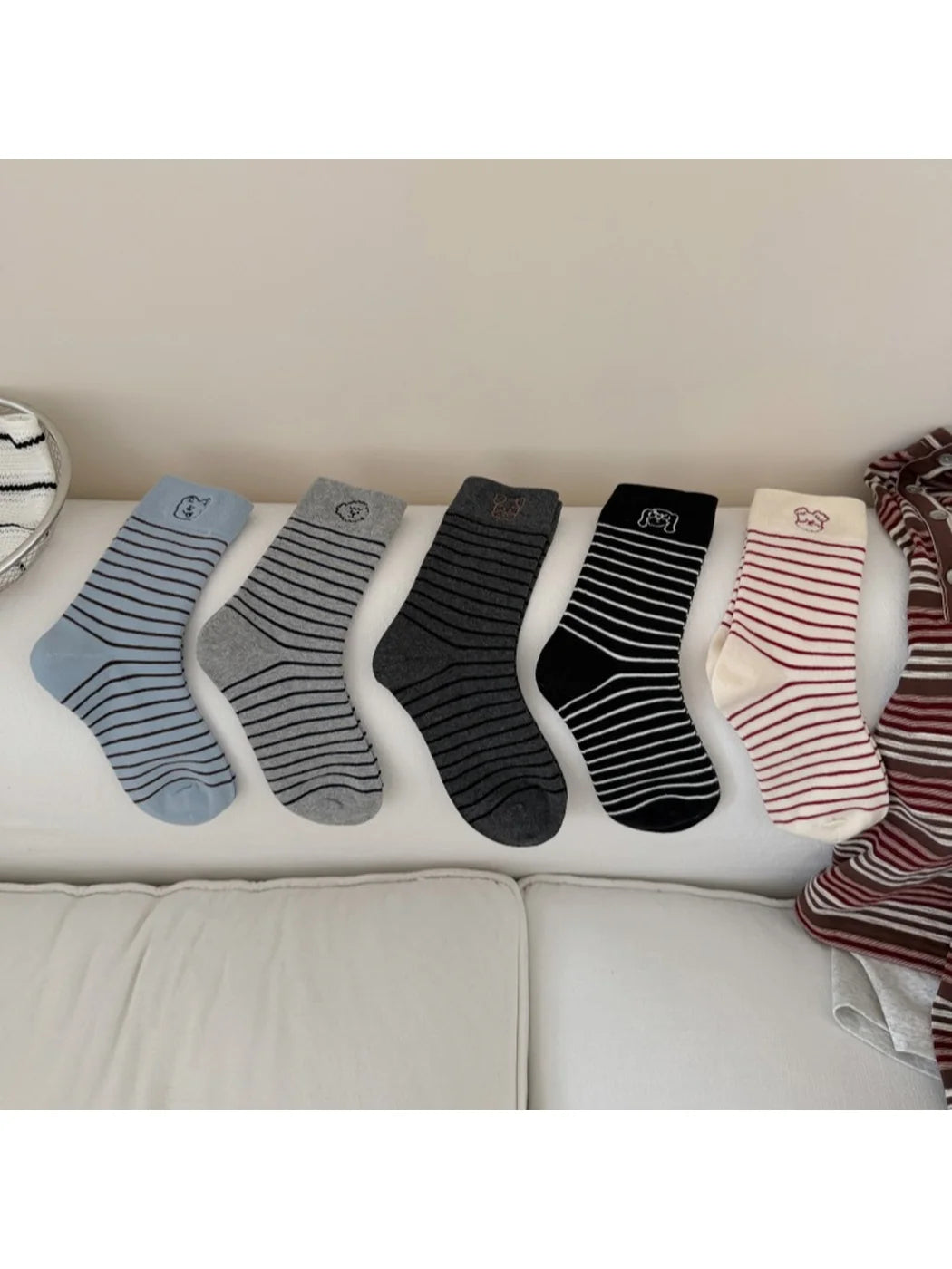 Rufia - Animal Face and Stripe Crew Socks