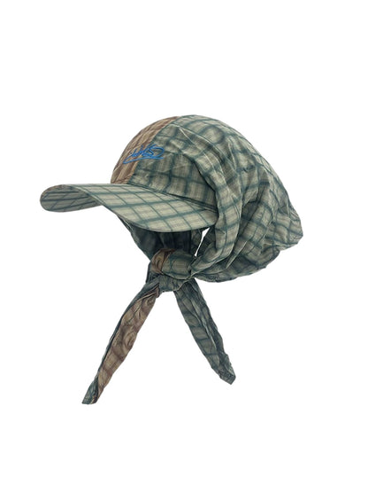 Haila - Colorblock Plaid Curved Brim Headscarf Cap