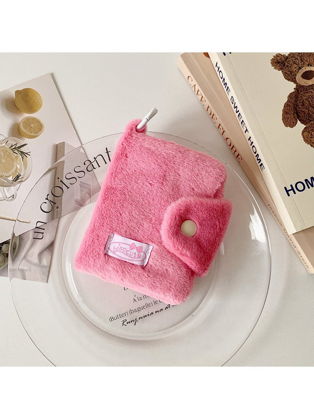 Cosbai - Solid Color Fold Over Plush Coin Purse