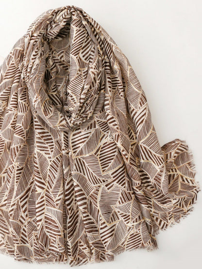 Scarvii - Elegant Versatile Leaf Print Lightweight Scarf