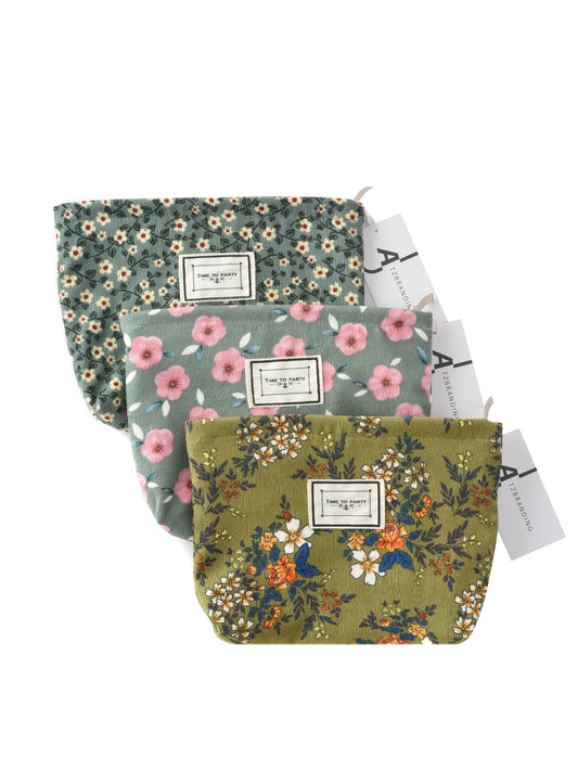 Cosbai - Corduroy Floral Cosmetic & Storage Bag