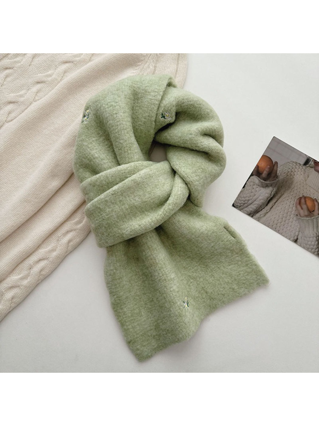 Scarvii - Soft Floral Detail Knit Scarf