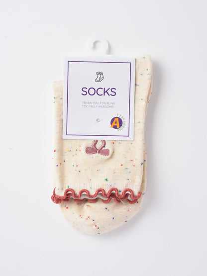 Rufia - Embroidered Bow Mid-Calf Socks