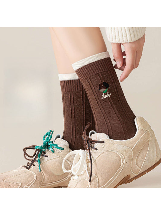 Rufia - Cute Animal Embroidery Crew Socks