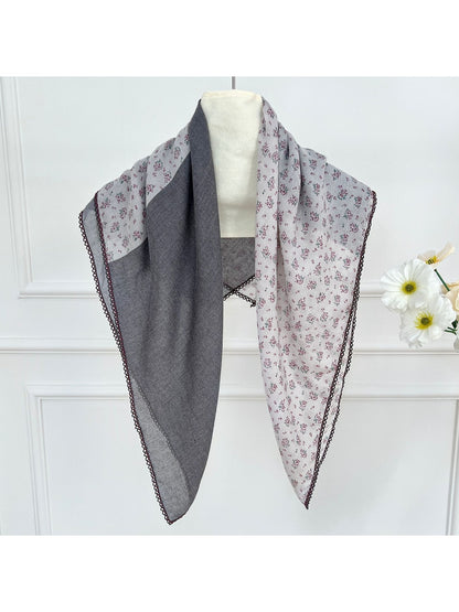 Scarvii - Floral Print Contrast Trim Diamond-shaped Scarf