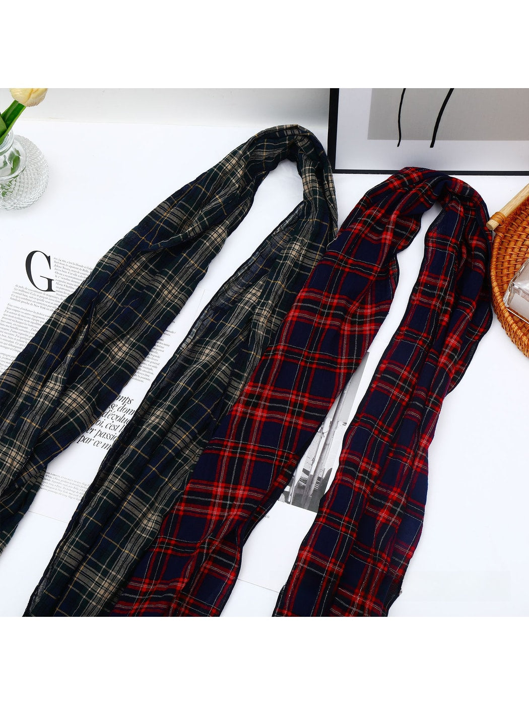 Scarvii - Vintage Plaid Printed Long Scarf
