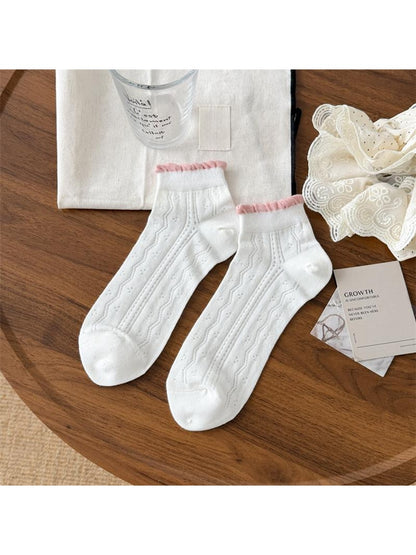 Rufia - White Tones Openwork Ruffle Ankle Socks