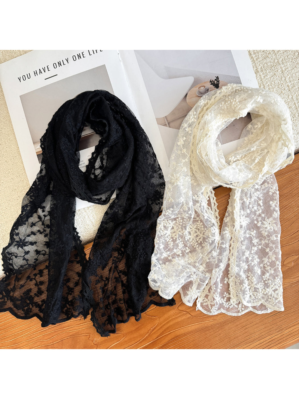 Scarvii - Floral Lace Scalloped Edge Scarf