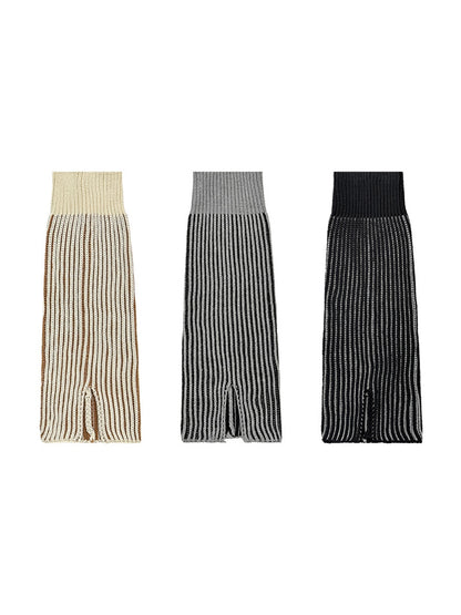Cozyra - Striped Split-Hem Flared Leg Warmers