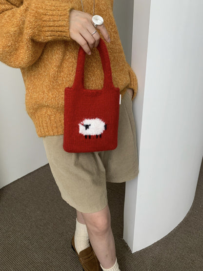 Cosbai - Sheep Motif Knit Tote Bag
