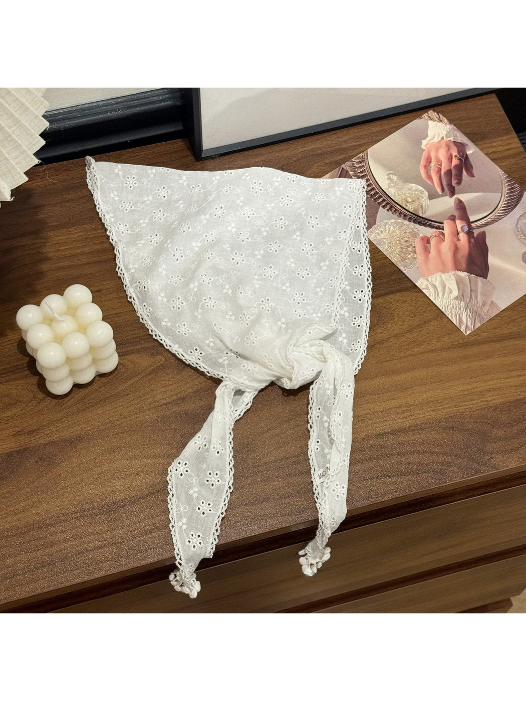 Scarvii - Floral Cutout Trim Triangle Bandana