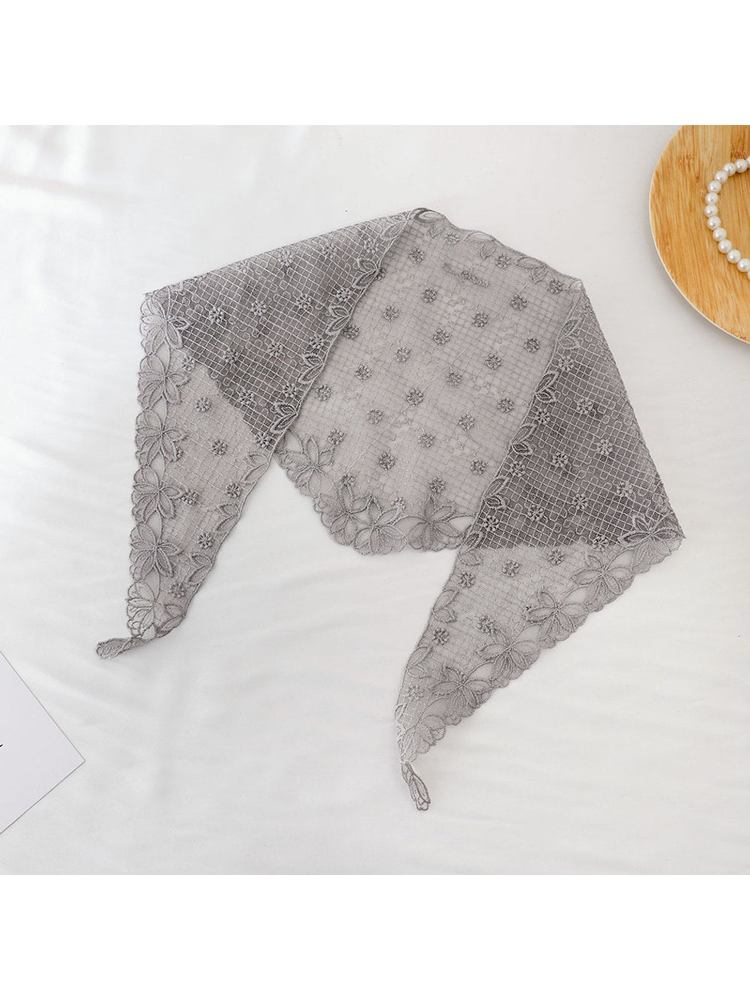 Scarvii - Sheer Grid Floral Lace Triangle Bandana