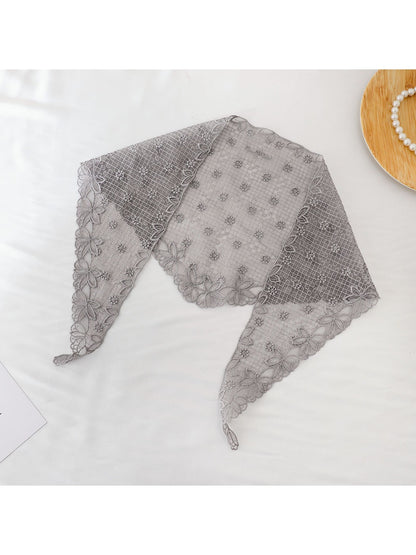 Scarvii - Sheer Grid Floral Lace Triangle Bandana