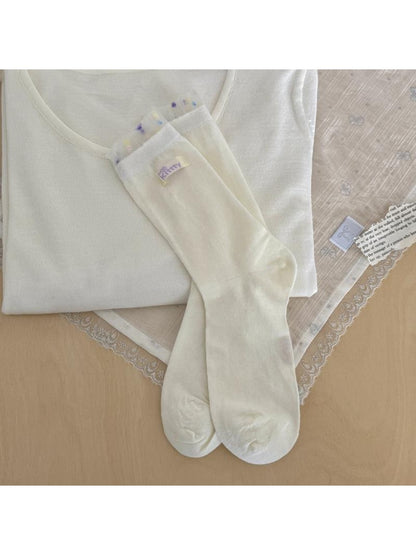 Rufia - Cute Dot Pattern White Crew Socks