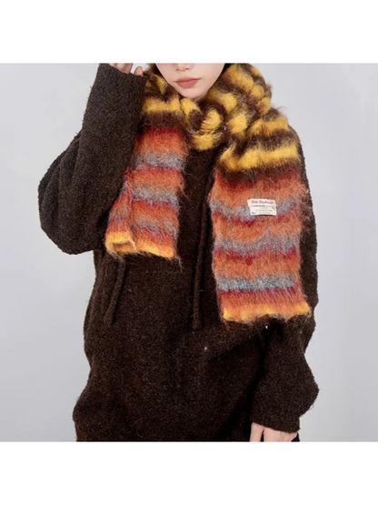 Scarvii - Striped Fuzzy Long Scarf