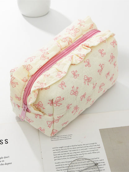 Cosbai - Quilted Cherry Makeup Pouch with Bow Pattern detail view 4
