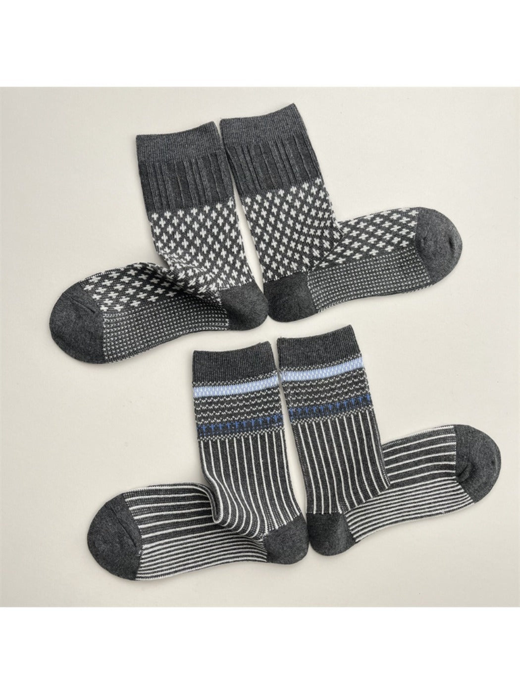 Rufia - Grey Classic Pattern Turn-Cuff Mid-Crew Socks