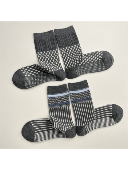 Rufia - Grey Classic Pattern Turn-Cuff Mid-Crew Socks