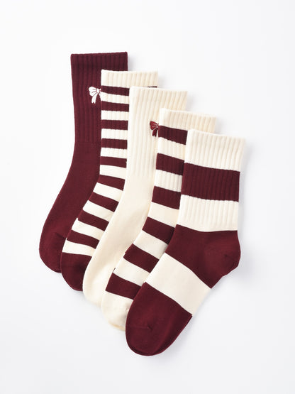 Rufia - Mid-Calf Socks with Bow & Stripe Pattern for Girls