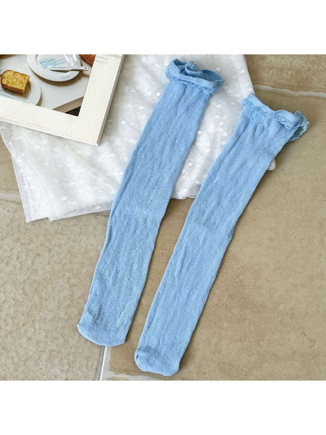 Rufia - Floral Hollow Out Lace Trim Crew Socks