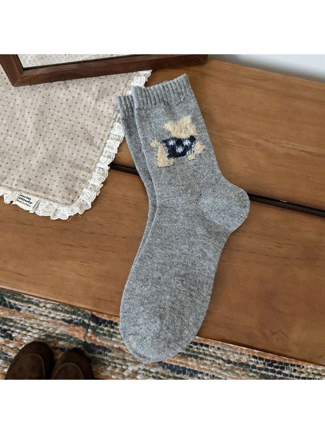Rufia - Cute Winter Puppy Motif Crew Socks